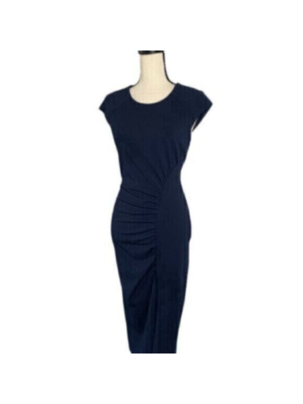 NWT Calvin Klein Navy Blue Side-Ruched Scuba Crepe Sheath Dress - Picture 8 of 17